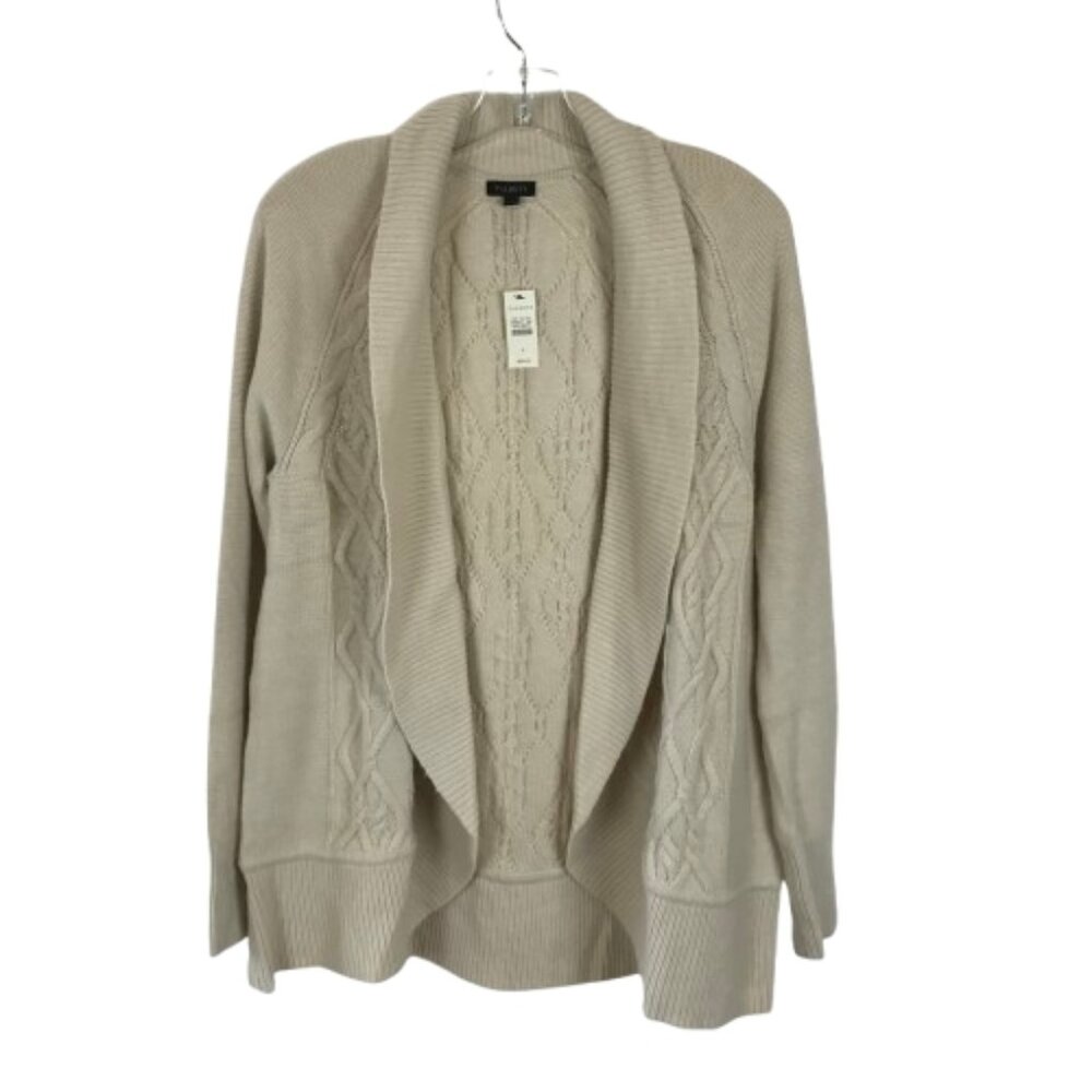 NWT Talbots Womens Size Large Cream Open Front Thick Knit Cardigan Sweater NEW
